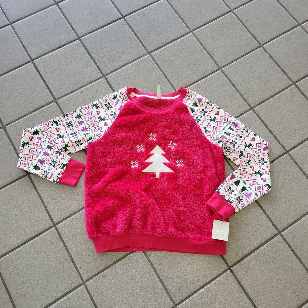 NWT Juniors Small Simple Pleasures Raglan Christmas Soft Crewneck Sweatshirt